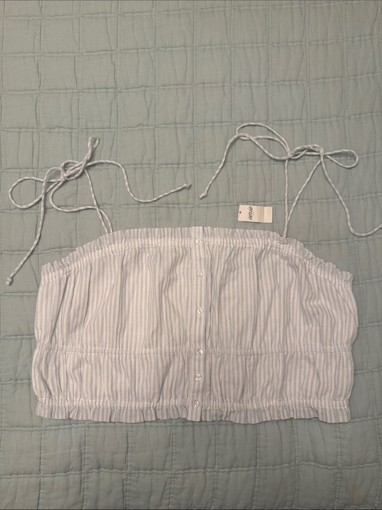 aerie Tops - aerie Light Blue & White Striped Button-Front Crop top